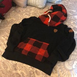 Wanakome Black with Black & Red Buffalo Check Hoodie